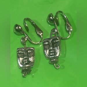 Pewter Square Face Clip earrings